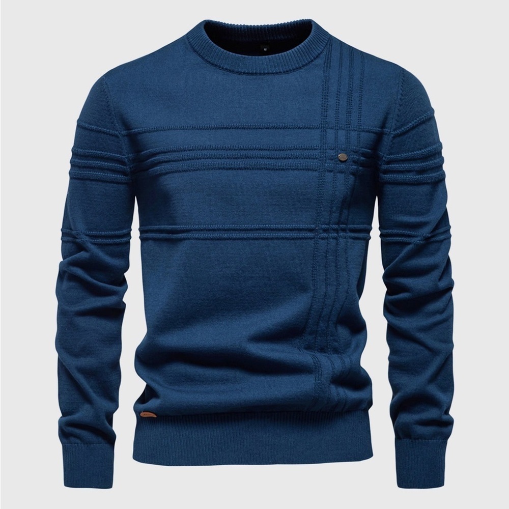 NWT AHA SELECTED Navy Crosshatch Crew Neck Sweater Size XL